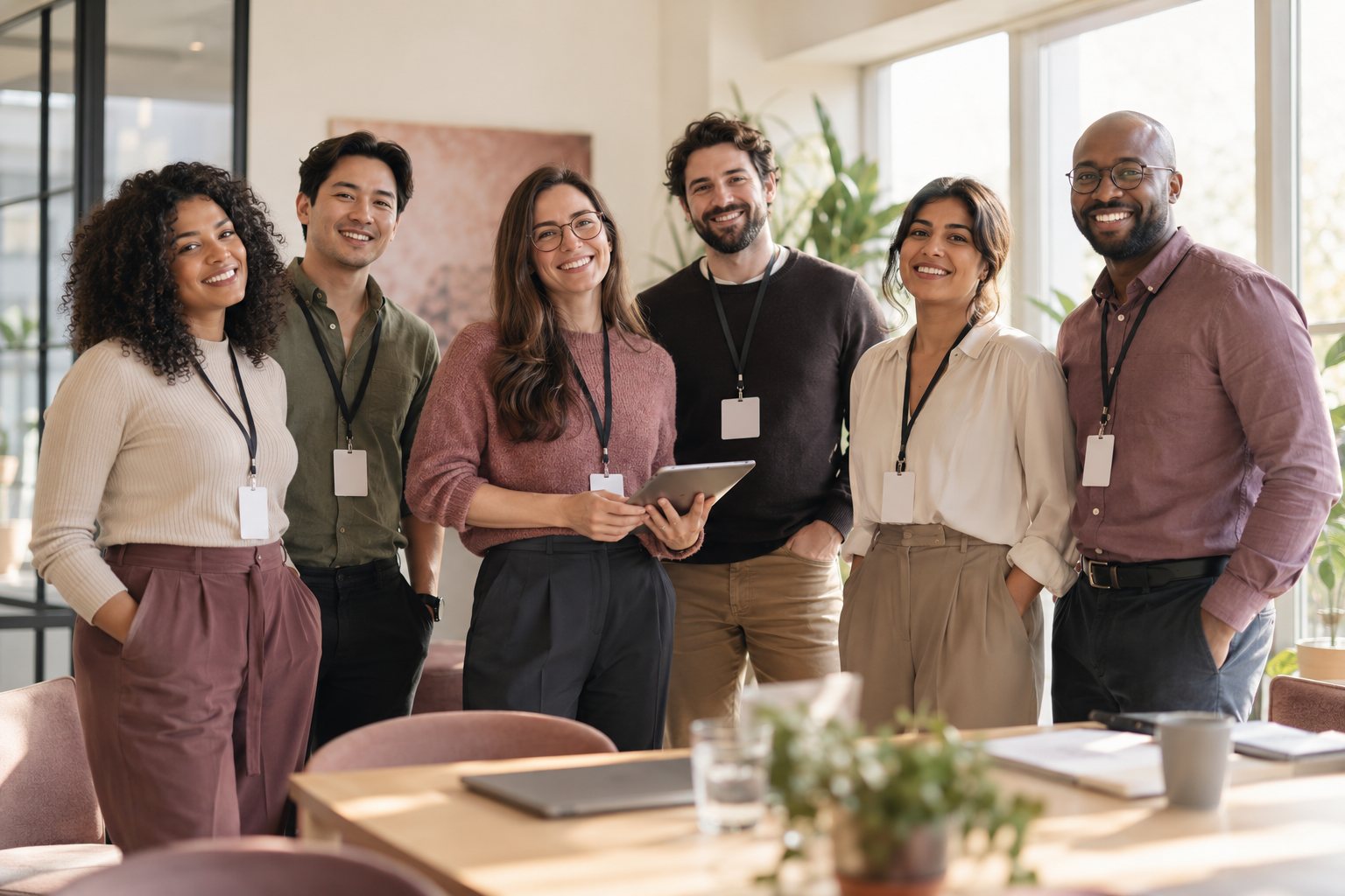 An agency team standing together in a bright room
